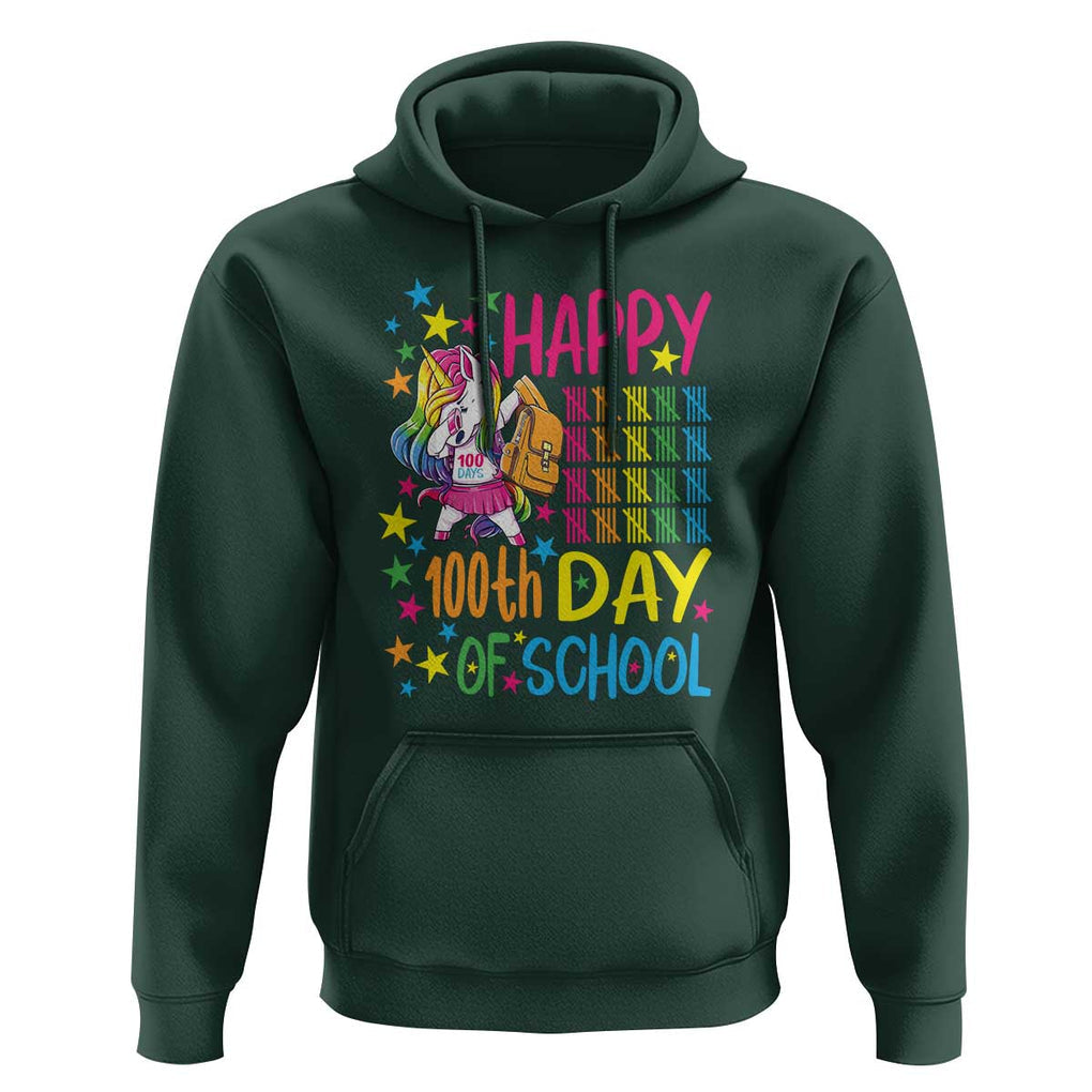 Happy 100th Day of School Unicorn Hoodie Celebration Design TS01 Dark Forest Green Print Your Wear