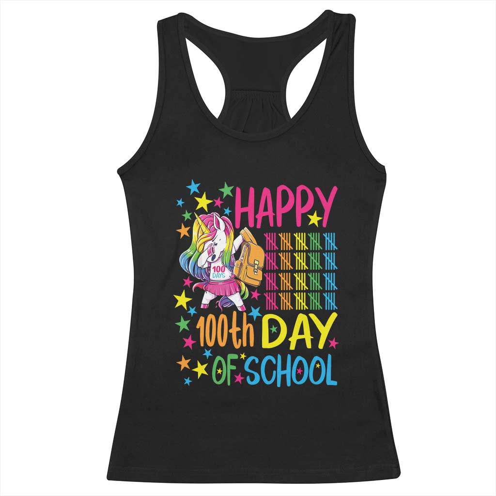 Happy 100th Day of School Unicorn Racerback Tank Top Magical Girls Celebration Gift TS01 Black Print Your Wear