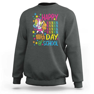 Happy 100th Day of School Unicorn Sweatshirt Celebration Design TS01 Dark Heather Print Your Wear