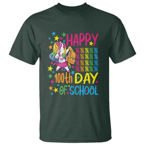 Happy 100th Day of School Unicorn T Shirt Celebration Design TS01 Dark Forest Green Print Your Wear