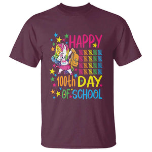 Happy 100th Day of School Unicorn T Shirt Celebration Design TS01 Maroon Print Your Wear