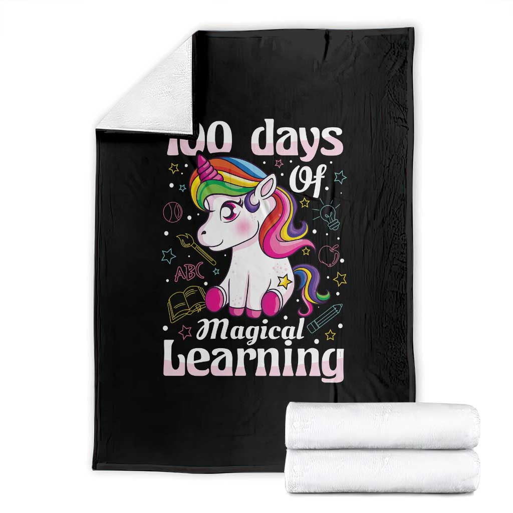 Magical Unicorn 100th Day of School Throw Blanket Cute Girls Celebration Gift TS01 Black Print Your Wear