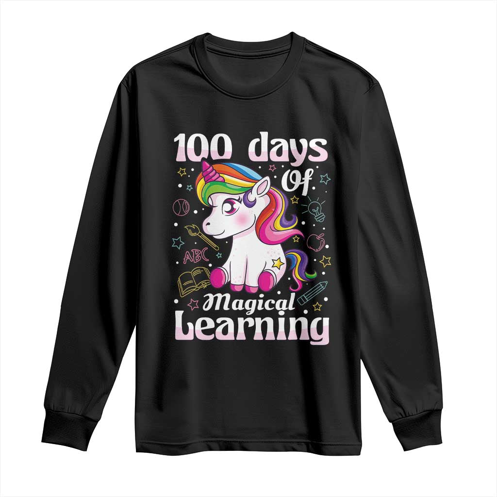 Magical Unicorn 100th Day of School Long Sleeve Shirt Cute Girls Celebration Gift TS01 Black Print Your Wear