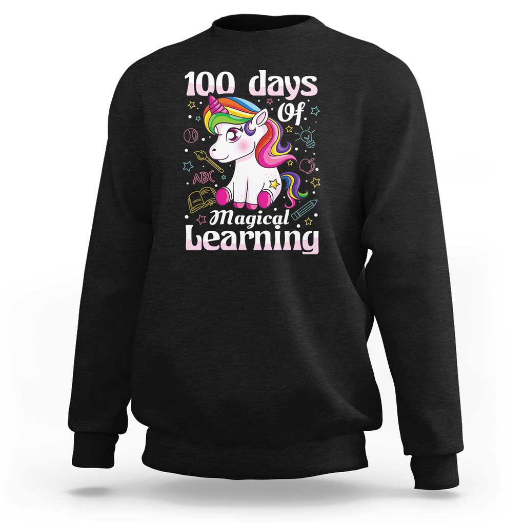 100th Day of School Unicorn Sweatshirt Girls 100 Days Celebration TS01 Black Print Your Wear