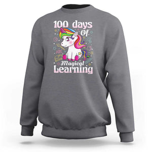 100th Day of School Unicorn Sweatshirt Girls 100 Days Celebration TS01 Charcoal Print Your Wear