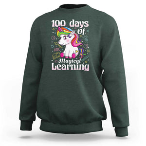 100th Day of School Unicorn Sweatshirt Girls 100 Days Celebration TS01 Dark Forest Green Print Your Wear