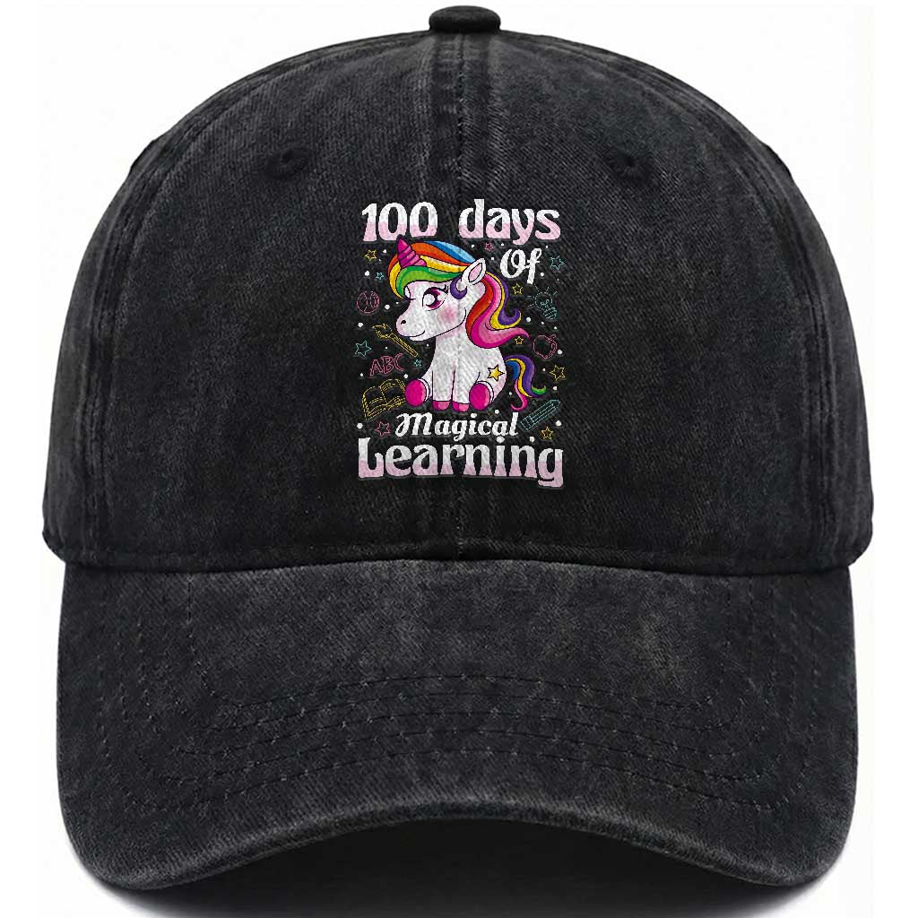 Magical Unicorn 100th Day of School Washed Cotton Baseball Cap Cute Girls Celebration Gift TS01 Print Your Wear