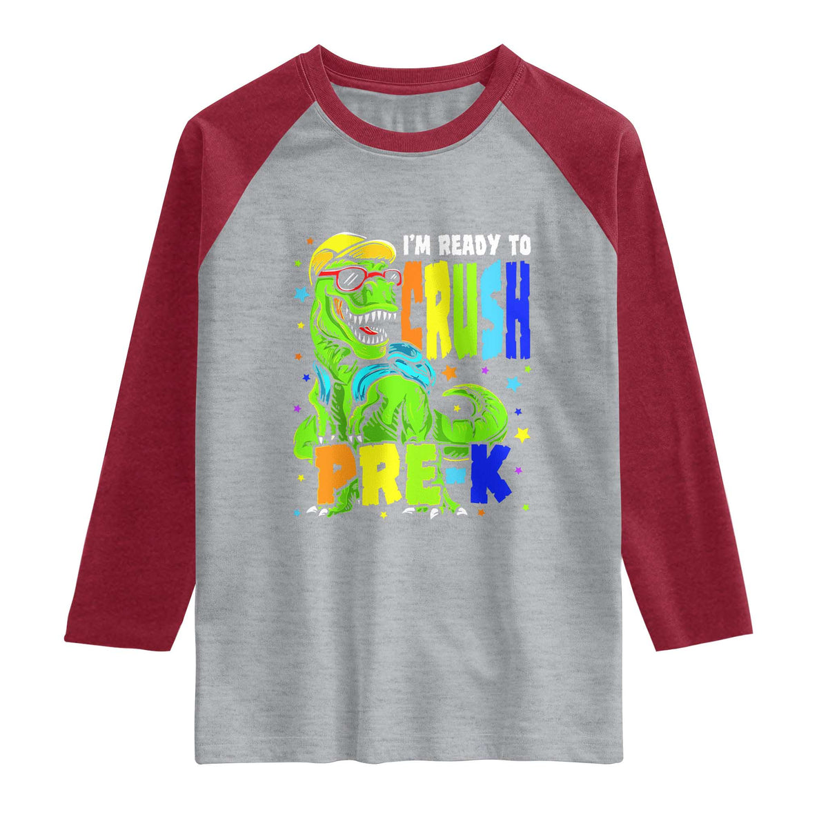 I am Ready To Crush Pre-K Dinosaur Raglan Shirt Cool First Day of School Boy TS01 Heather Gray Heather Red Print Your Wear