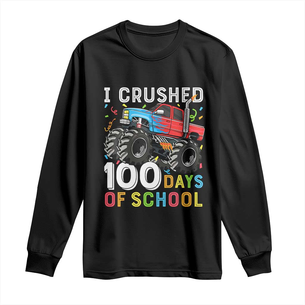 100 Days of School Monster Truck Long Sleeve Shirt Boys Crushing 100th Day Milestone TS01 Black Print Your Wear