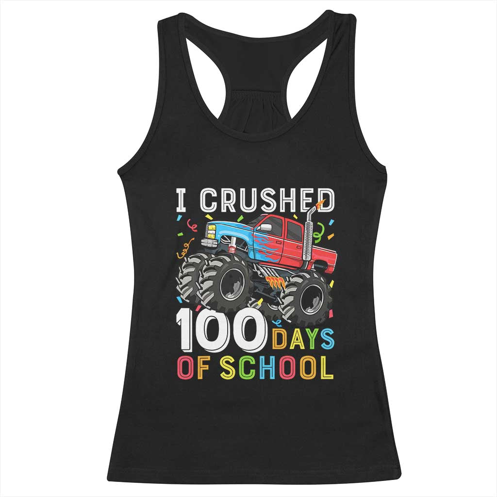 100 Days of School Monster Truck Racerback Tank Top Boys Crushing 100th Day Milestone TS01 Black Print Your Wear