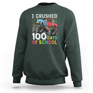 100 Days of School Monster Truck Sweatshirt Boys 100th Day Celebration TS01 Dark Forest Green Print Your Wear