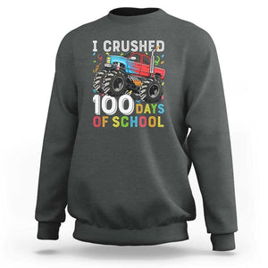 100 Days of School Monster Truck Sweatshirt Boys 100th Day Celebration TS01 Dark Heather Print Your Wear