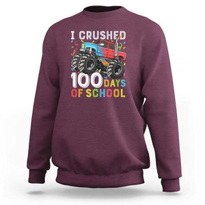 100 Days of School Monster Truck Sweatshirt Boys 100th Day Celebration TS01 Maroon Print Your Wear