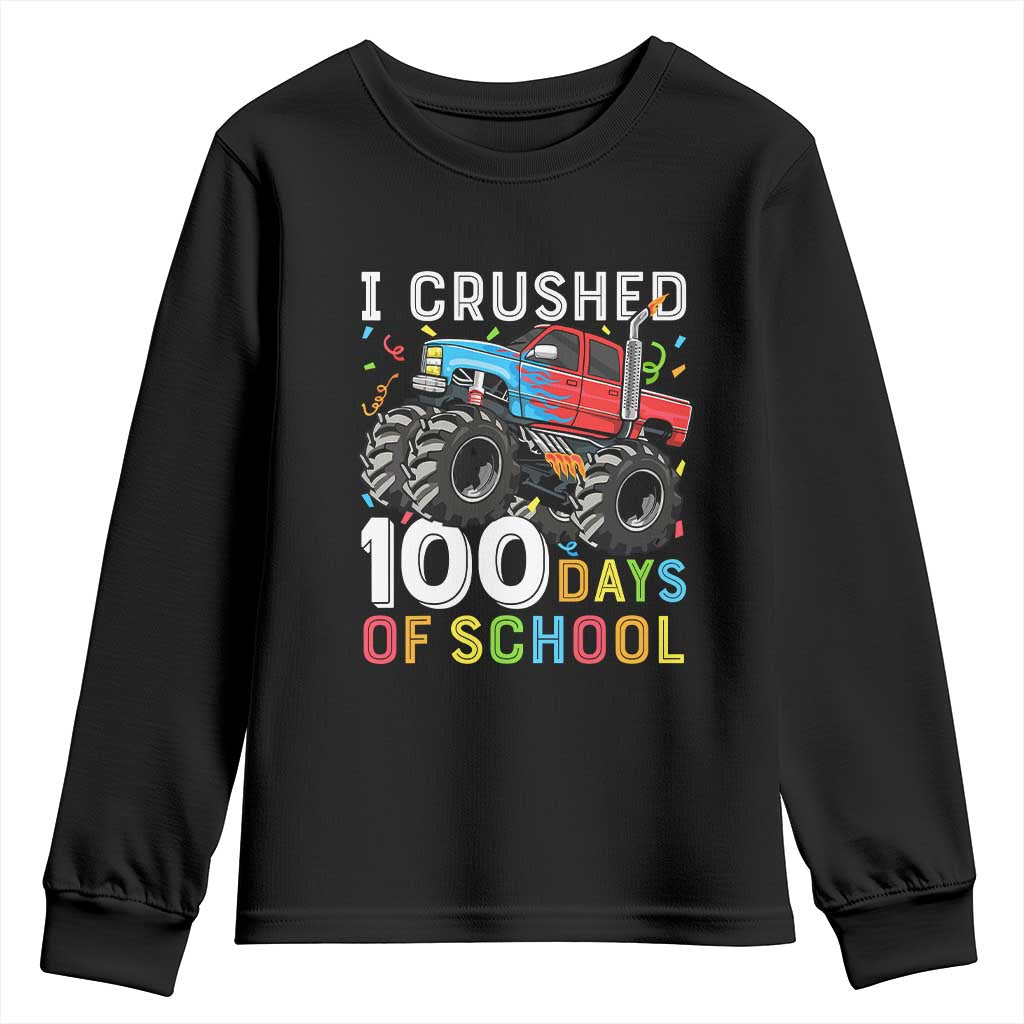 100 Days of School Monster Truck Youth Sweatshirt Boys Crushing 100th Day Milestone TS01 Black Print Your Wear