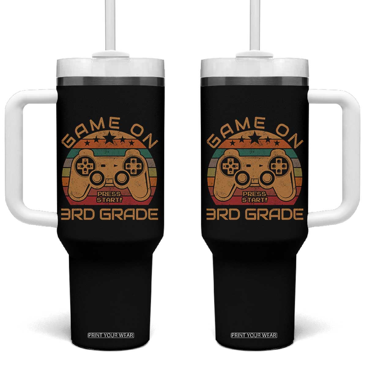 Game On First Day of 3rd Grade Tumbler With Handle Funny Gamer Back to School Kids Gift TS01 One Size: 40 oz Black Print Your Wear