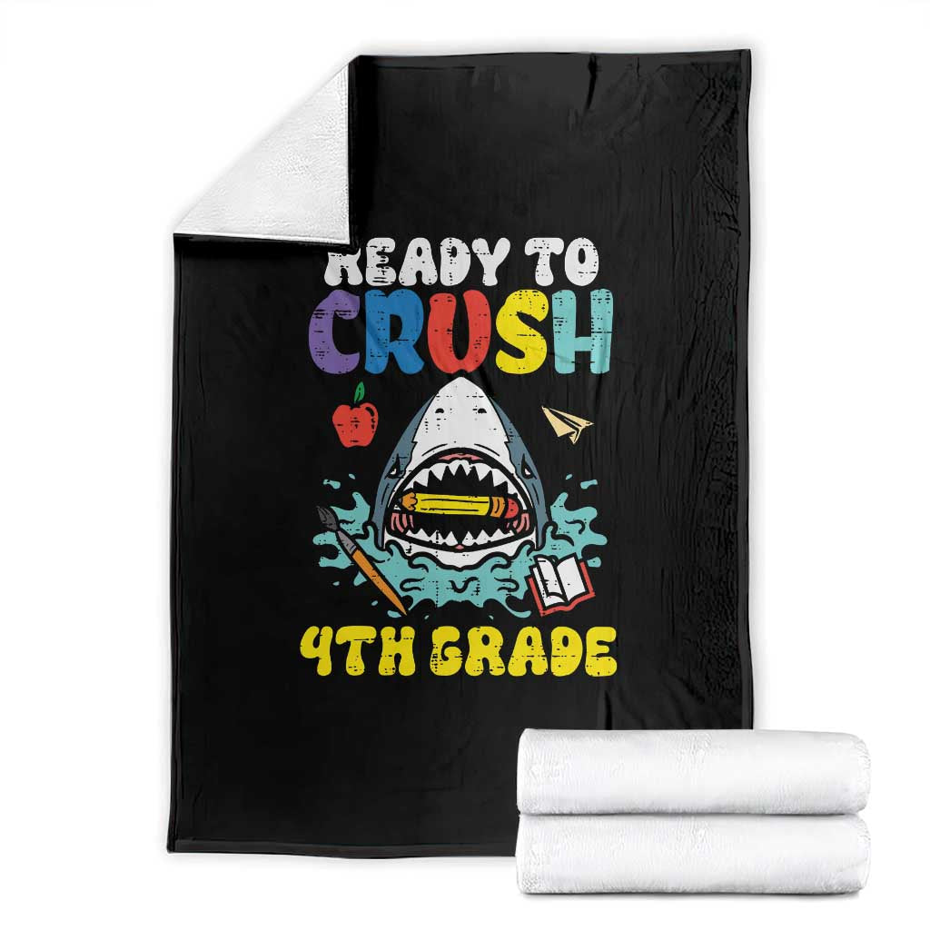 Shark Ready To Crush 4th Grade Throw Blanket Cool Boys First Day of School Gift TS01 Black Print Your Wear