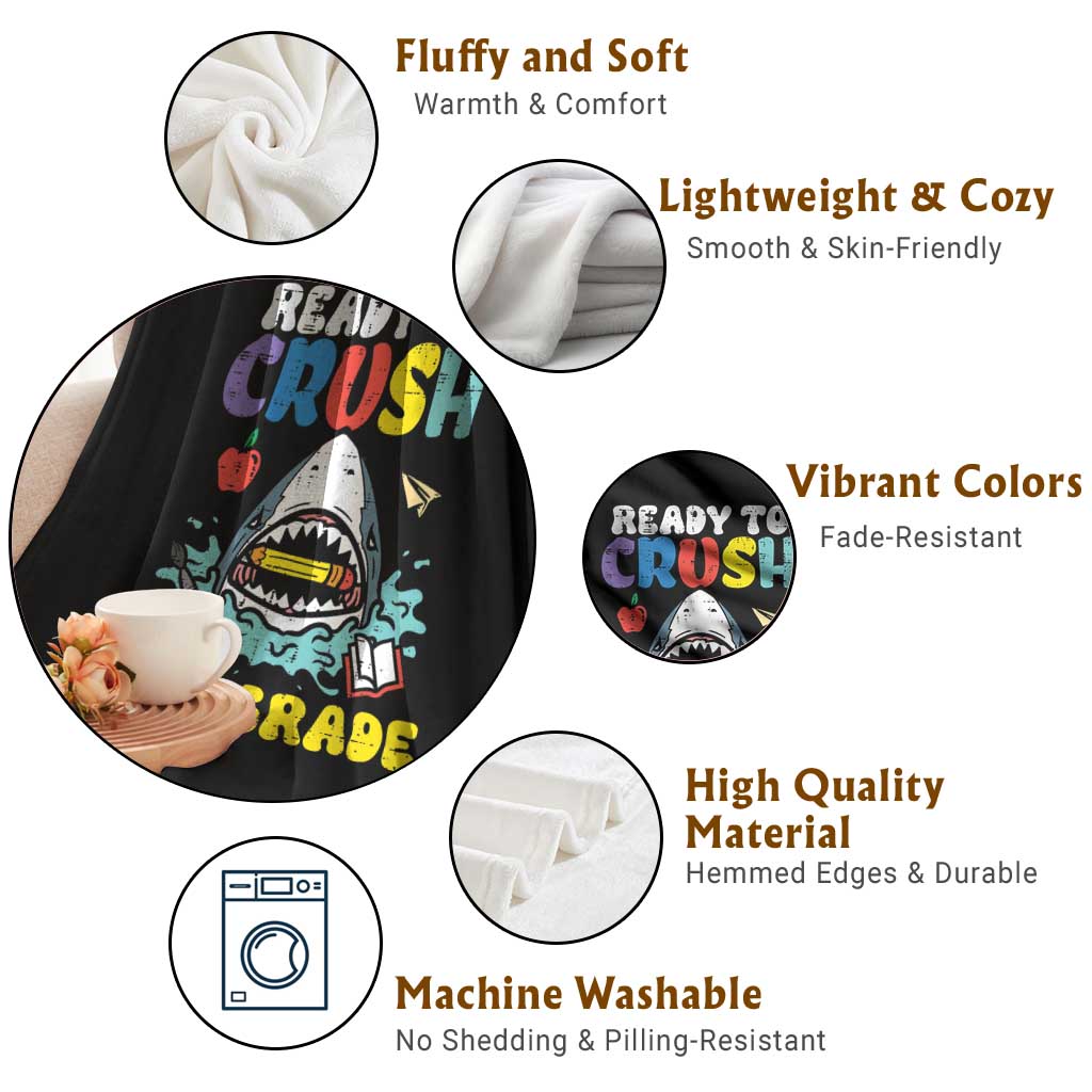 Shark Ready To Crush 4th Grade Throw Blanket Cool Boys First Day of School Gift TS01 Print Your Wear