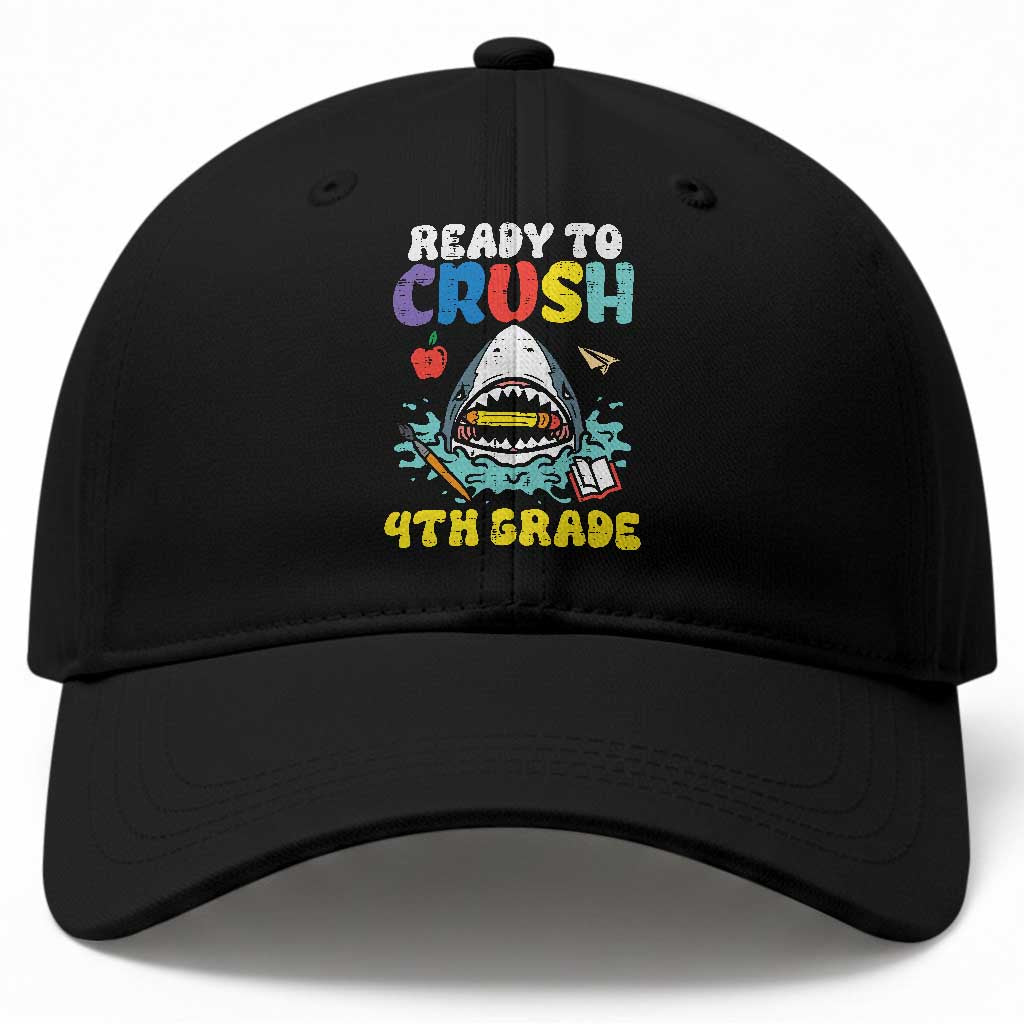 Shark Ready To Crush 4th Grade Baseball Cap Cool Boys First Day of School Gift TS01 Print Your Wear