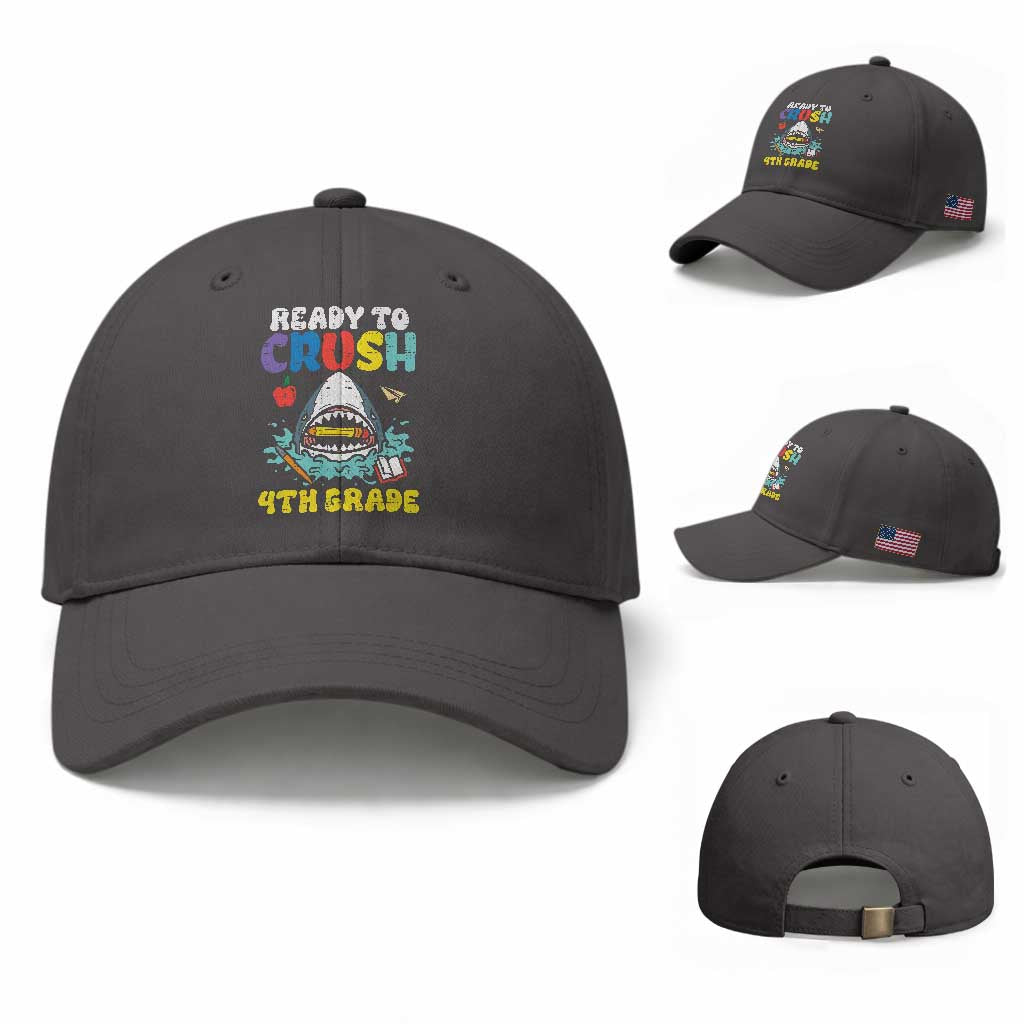 Shark Ready To Crush 4th Grade Baseball Cap Cool Boys First Day of School Gift TS01 Baseball Cap Universal Fit Dark Gray Print Your Wear