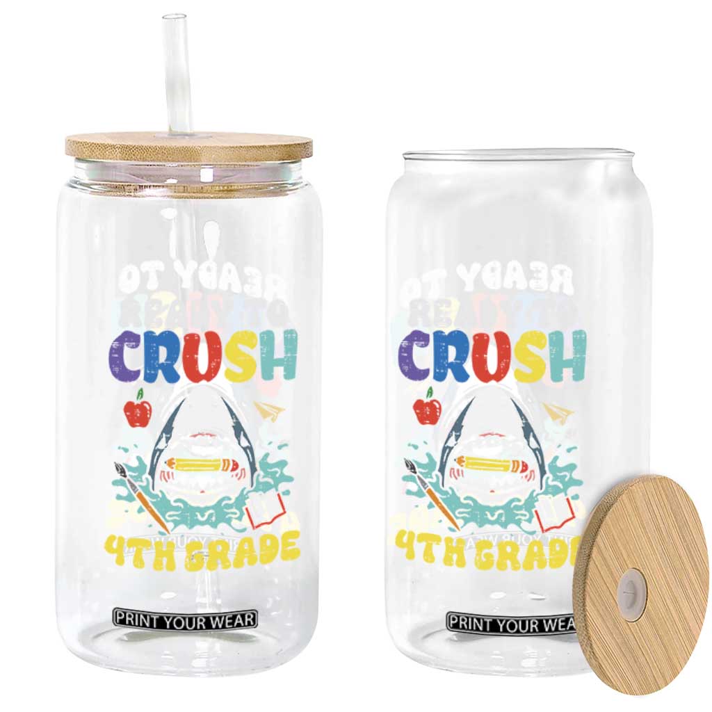 Shark Ready To Crush 4th Grade Glass Can Cool Boys First Day of School Gift TS01 Print Your Wear
