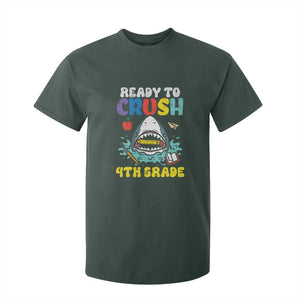 Shark Ready To Crush 4th Grade T Shirt For Kid Cool Boys First Day of School Gift TS01 Dark Forest Green Print Your Wear