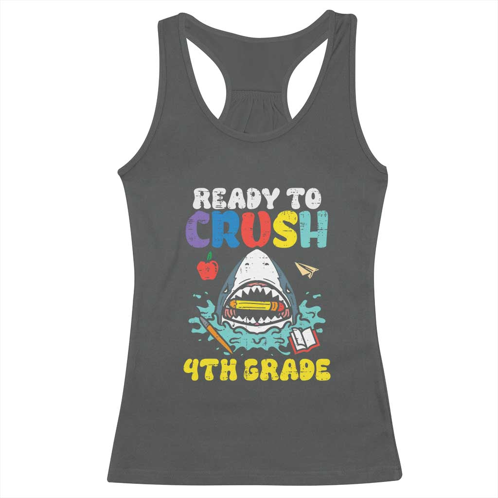 Shark Ready To Crush 4th Grade Racerback Tank Top Cool Boys First Day of School Gift TS01 Dark Heather Print Your Wear