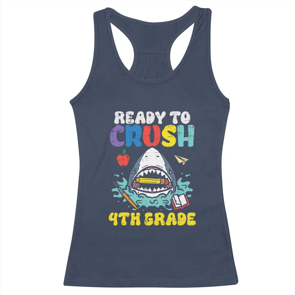 Shark Ready To Crush 4th Grade Racerback Tank Top Cool Boys First Day of School Gift TS01 Navy Print Your Wear