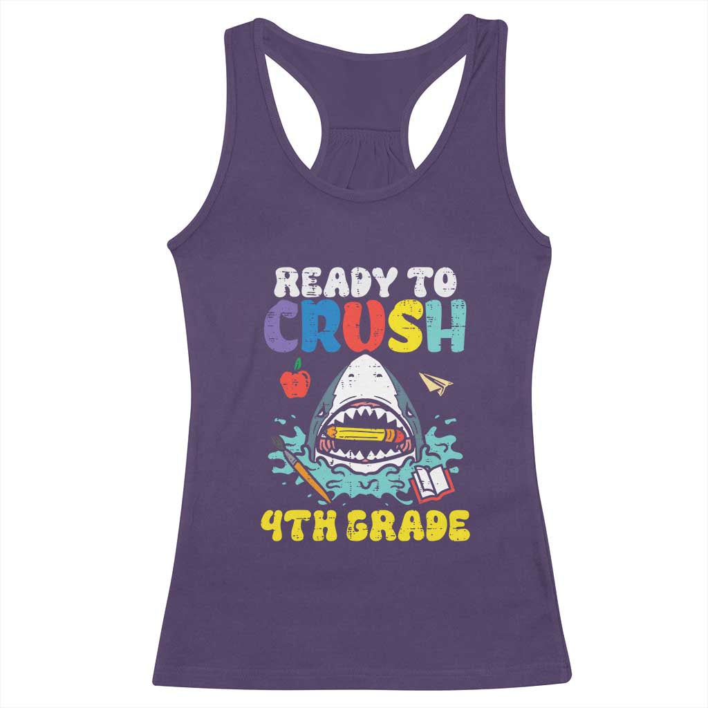 Shark Ready To Crush 4th Grade Racerback Tank Top Cool Boys First Day of School Gift TS01 Purple Print Your Wear