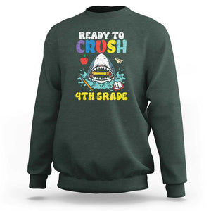 Shark Ready To Crush 4th Grade Sweatshirt First Day of School TS01 Dark Forest Green Print Your Wear