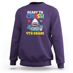 Shark Ready To Crush 4th Grade Sweatshirt First Day of School TS01 Purple Print Your Wear