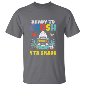 Shark Ready To Crush 4th Grade T Shirt First Day of School TS01 Charcoal Print Your Wear