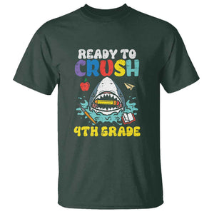 Shark Ready To Crush 4th Grade T Shirt First Day of School TS01 Dark Forest Green Print Your Wear