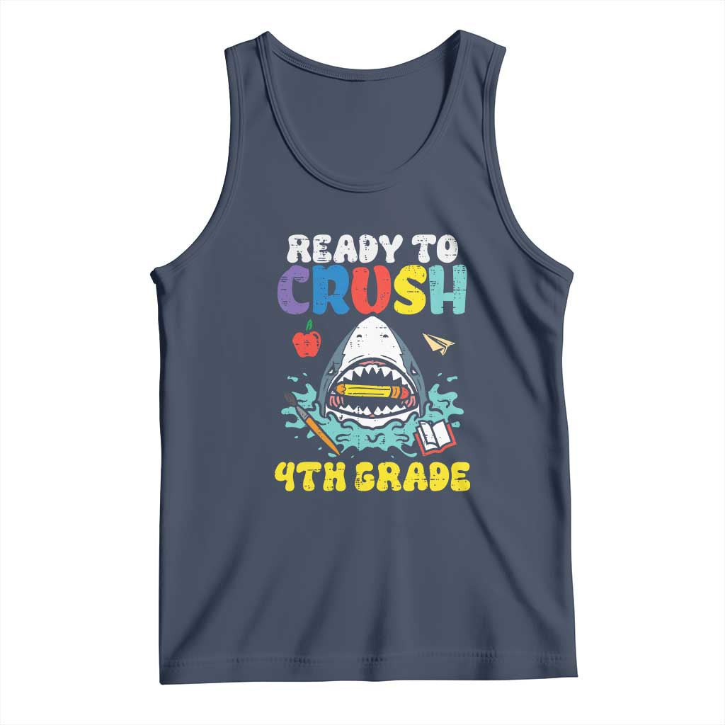 Shark Ready To Crush 4th Grade Tank Top Cool Boys First Day of School Gift TS01 Navy Print Your Wear