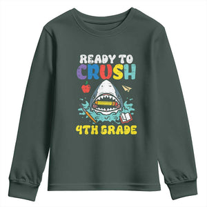 Shark Ready To Crush 4th Grade Youth Sweatshirt Cool Boys First Day of School Gift TS01 Dark Forest Green Print Your Wear