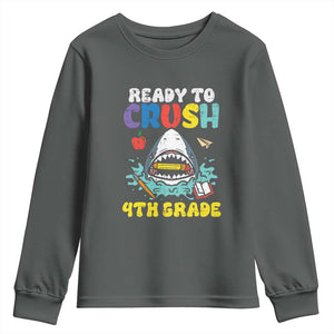 Shark Ready To Crush 4th Grade Youth Sweatshirt Cool Boys First Day of School Gift TS01 Dark Heather Print Your Wear