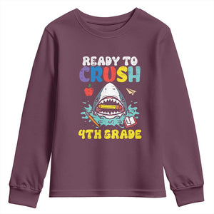 Shark Ready To Crush 4th Grade Youth Sweatshirt Cool Boys First Day of School Gift TS01 Maroon Print Your Wear