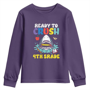 Shark Ready To Crush 4th Grade Youth Sweatshirt Cool Boys First Day of School Gift TS01 Purple Print Your Wear