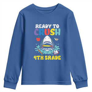 Shark Ready To Crush 4th Grade Youth Sweatshirt Cool Boys First Day of School Gift TS01 Royal Blue Print Your Wear