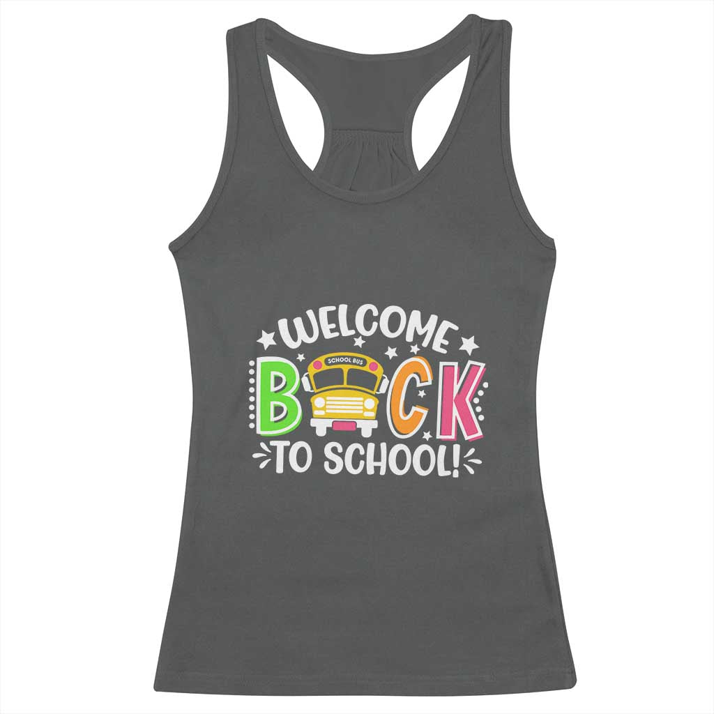 Welcome Back to School Bus Driver Racerback Tank Top First Day for School Gifts TS01 Dark Heather Print Your Wear