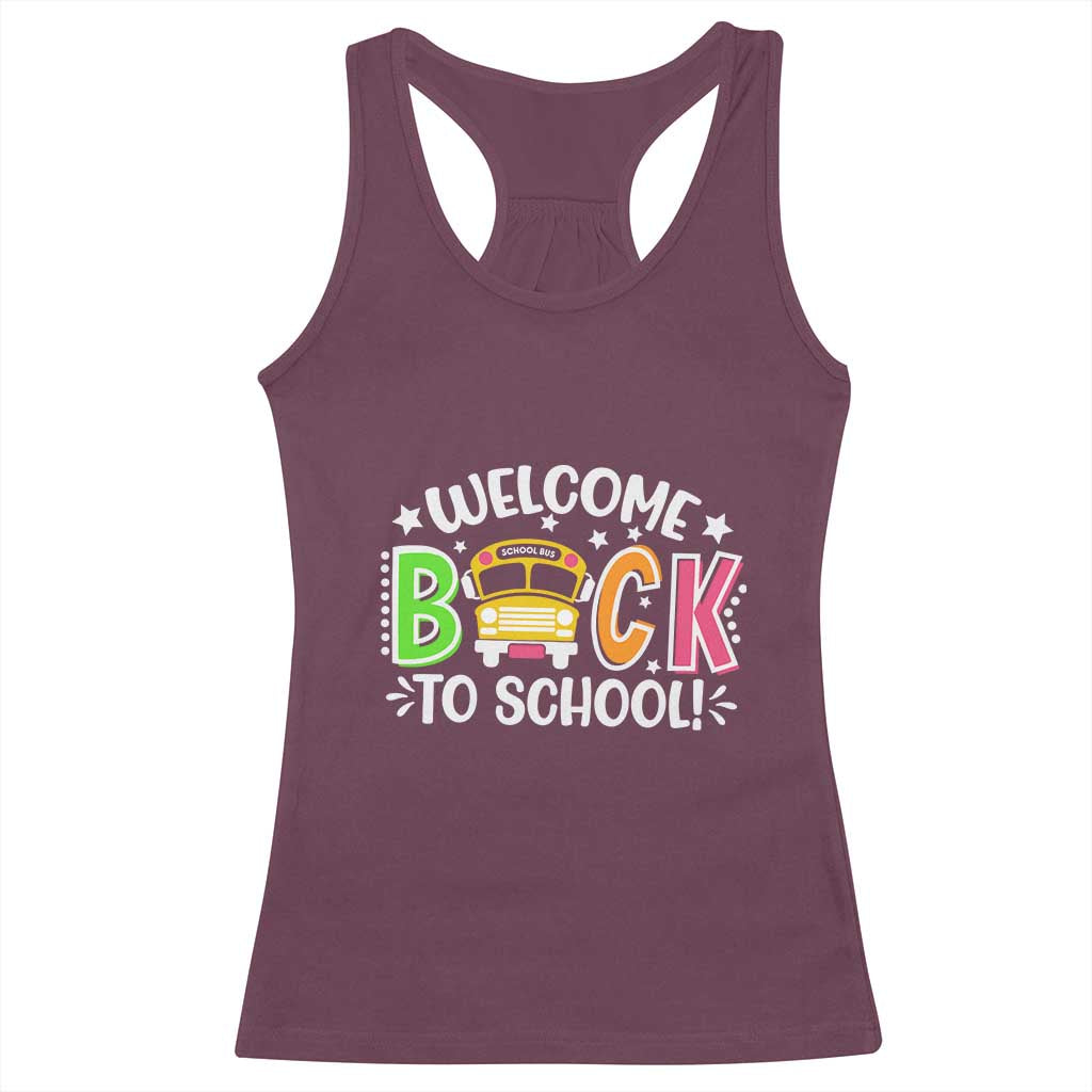 Welcome Back to School Bus Driver Racerback Tank Top First Day for School Gifts TS01 Maroon Print Your Wear