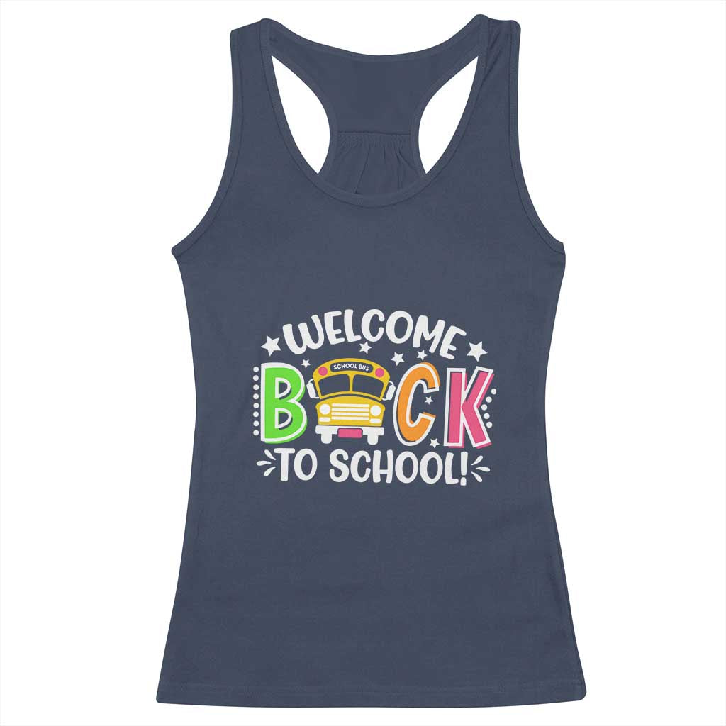 Welcome Back to School Bus Driver Racerback Tank Top First Day for School Gifts TS01 Navy Print Your Wear