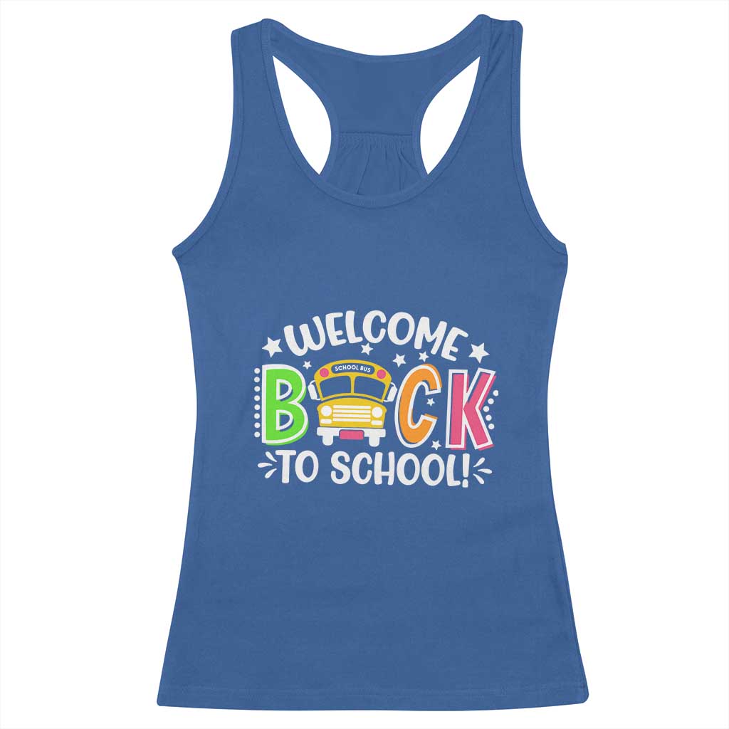 Welcome Back to School Bus Driver Racerback Tank Top First Day for School Gifts TS01 Royal Blue Print Your Wear