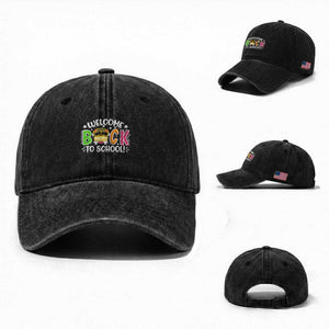 Welcome Back to School Bus Driver Washed Cotton Baseball Cap First Day for School Gifts TS01 Washed Cap Universal Fit Black Print Your Wear