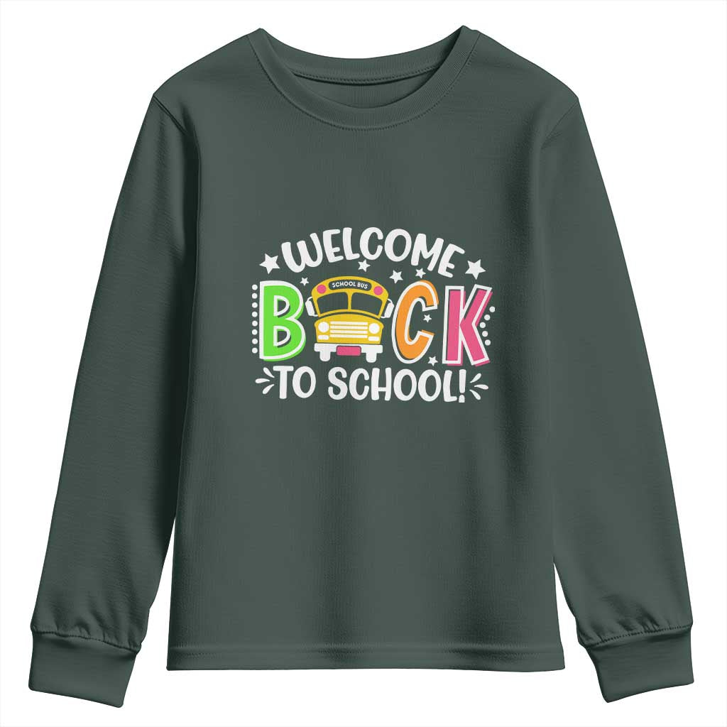 Welcome Back to School Bus Driver Youth Sweatshirt First Day for School Gifts TS01 Dark Forest Green Print Your Wear