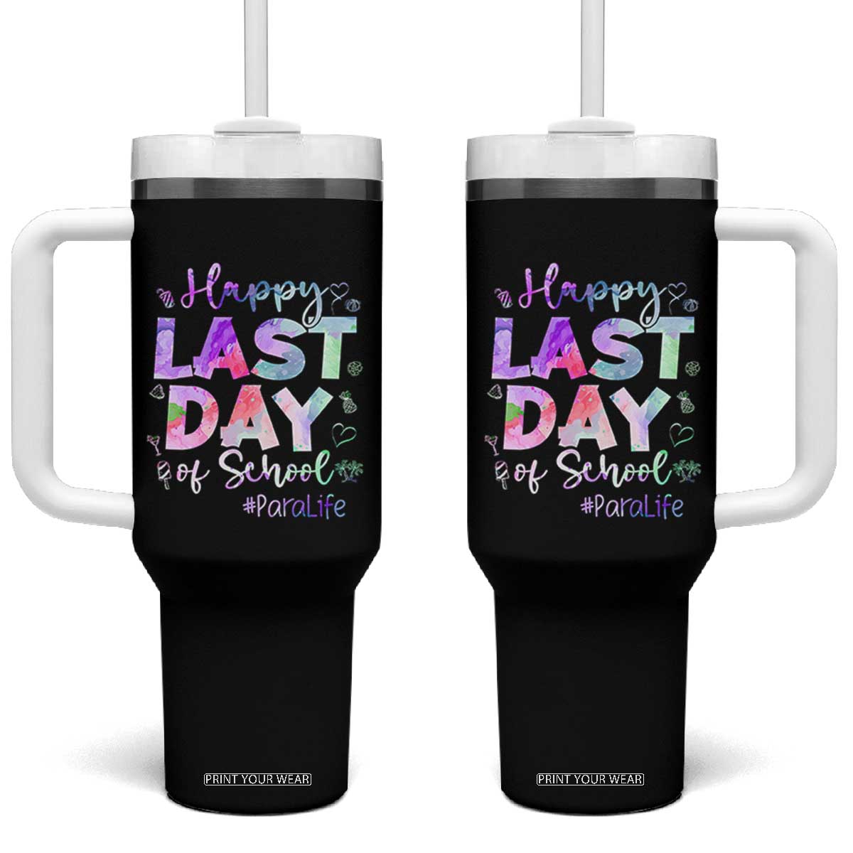 Para Life Beach Mode Tumbler With Handle Funny Last Day of School Summer Vacation Gift TS01 One Size: 40 oz Black Print Your Wear