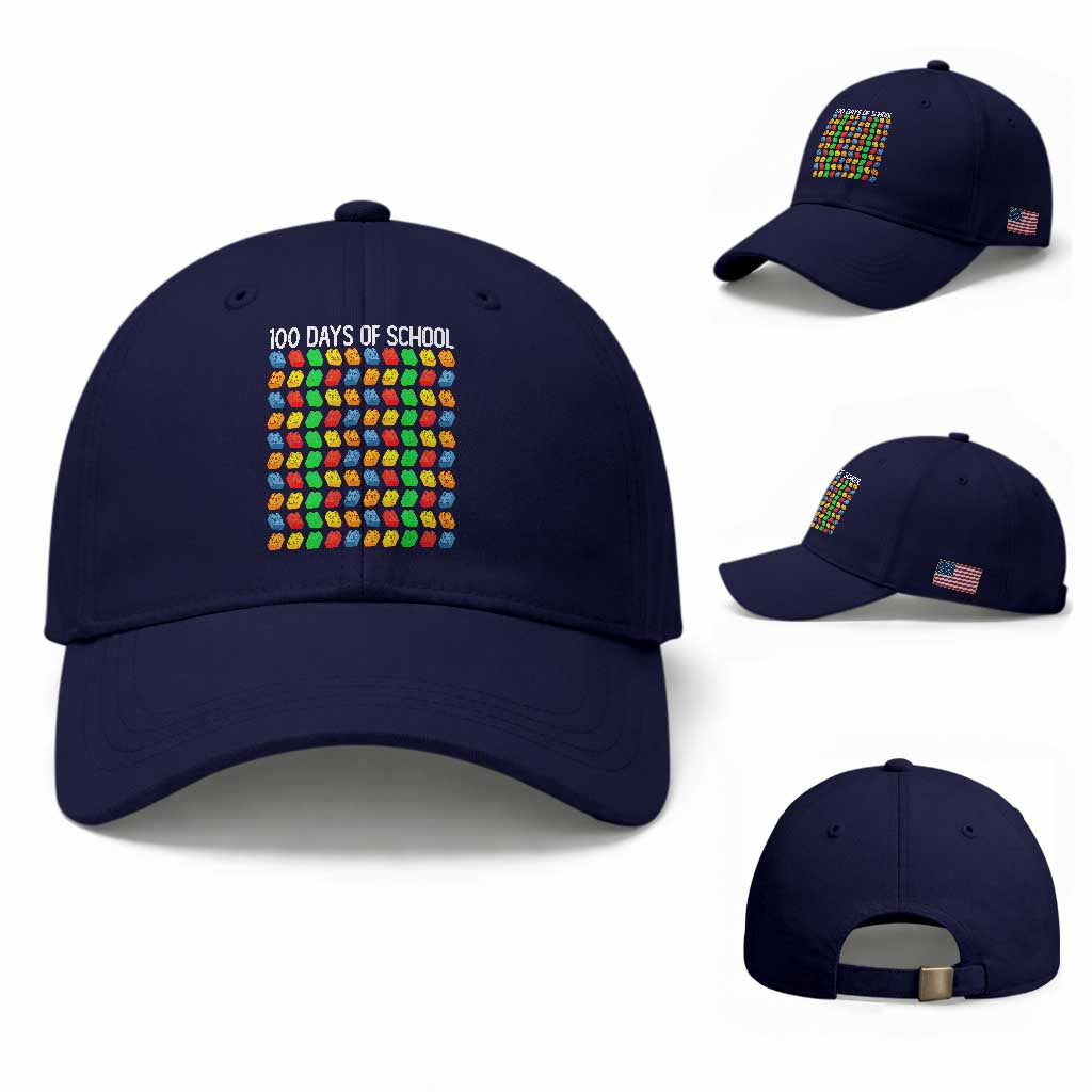 Master Builder 100 Days of School Baseball Cap Funny Toy Building Blocks Gift TS01 Baseball Cap Universal Fit Dark Blue Print Your Wear