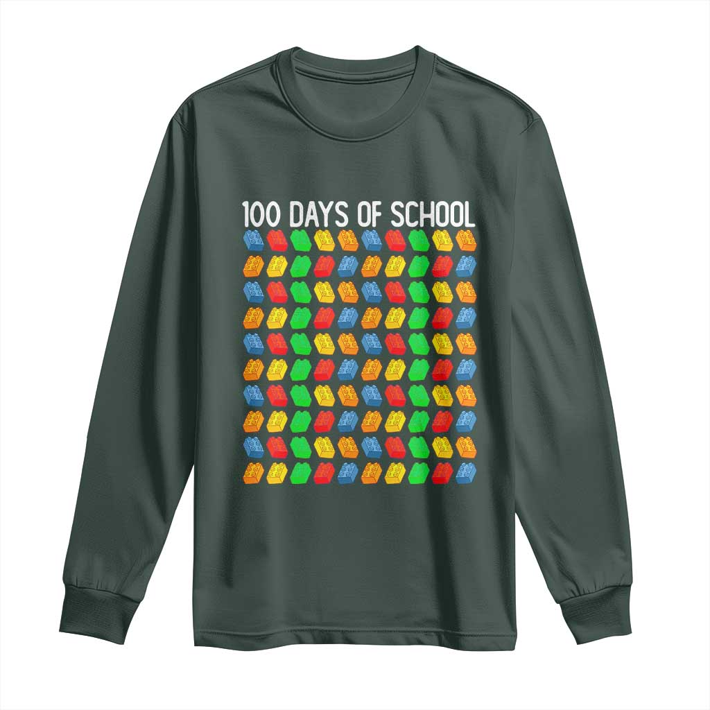 Master Builder 100 Days of School Long Sleeve Shirt Funny Toy Building Blocks Gift TS01 Dark Forest Green Print Your Wear