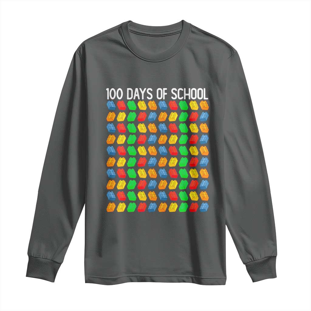 Master Builder 100 Days of School Long Sleeve Shirt Funny Toy Building Blocks Gift TS01 Dark Heather Print Your Wear