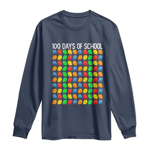 Master Builder 100 Days of School Long Sleeve Shirt Funny Toy Building Blocks Gift TS01 Navy Print Your Wear