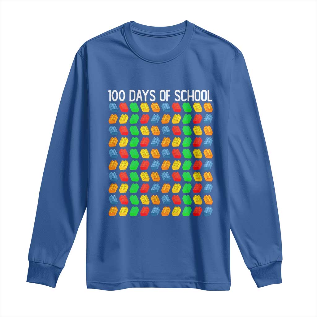 Master Builder 100 Days of School Long Sleeve Shirt Funny Toy Building Blocks Gift TS01 Royal Blue Print Your Wear
